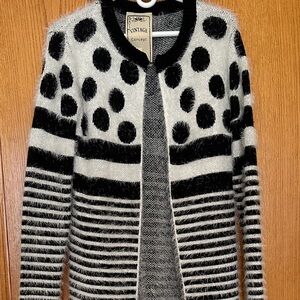 Vintage Black and White Striped Polka Dot Cardigan